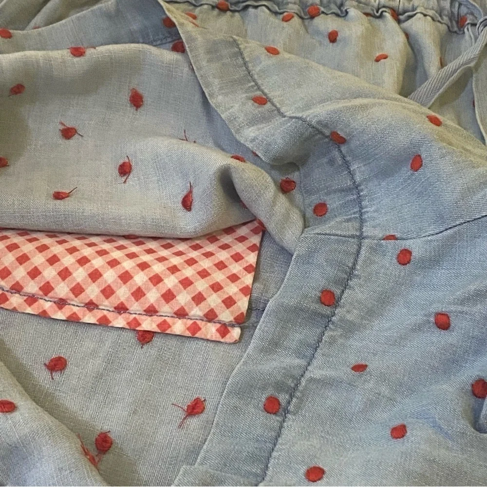 Matilda‎ Jane New Large Shorts Cameron Blue Chambray with Red Polka Dots Dobby